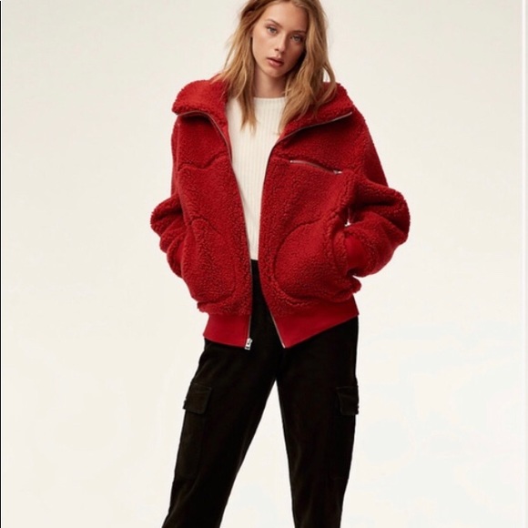 Aritzia Jackets & Blazers - Aritzia Red Fleece Teddy Jacket